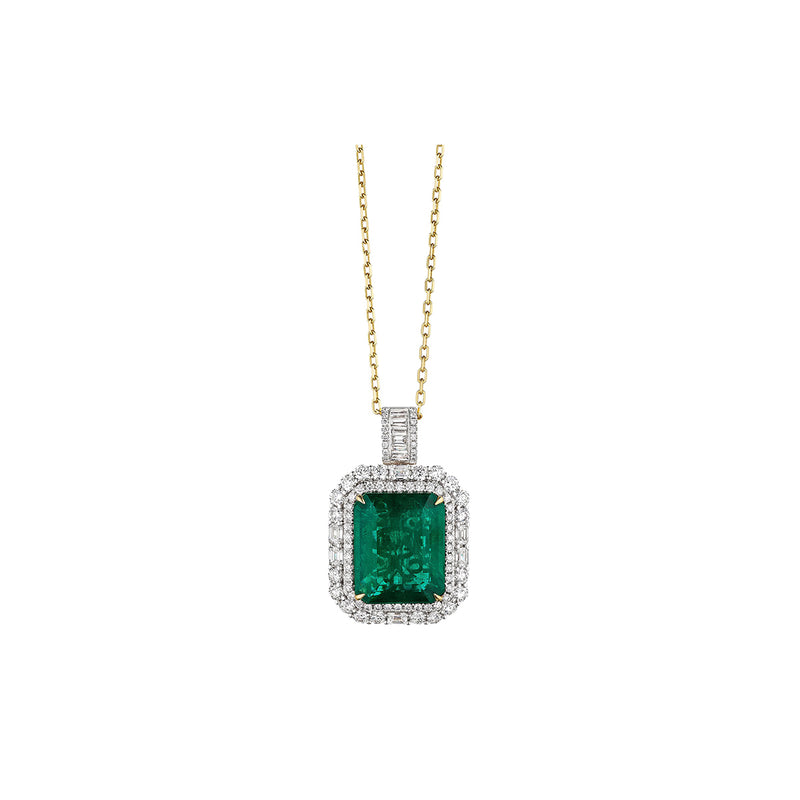 Albert's 18k Yellow Gold 12.65ct Emerald Green Center and 2.50ctw Diamond Mix Necklace SDP80428-3