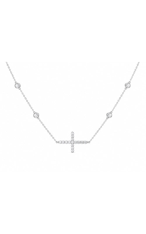 Roberto Coin 18k White Gold .71ctw G VS2 Round Diamond Station 19" Necklace with Sideways Cross V119506