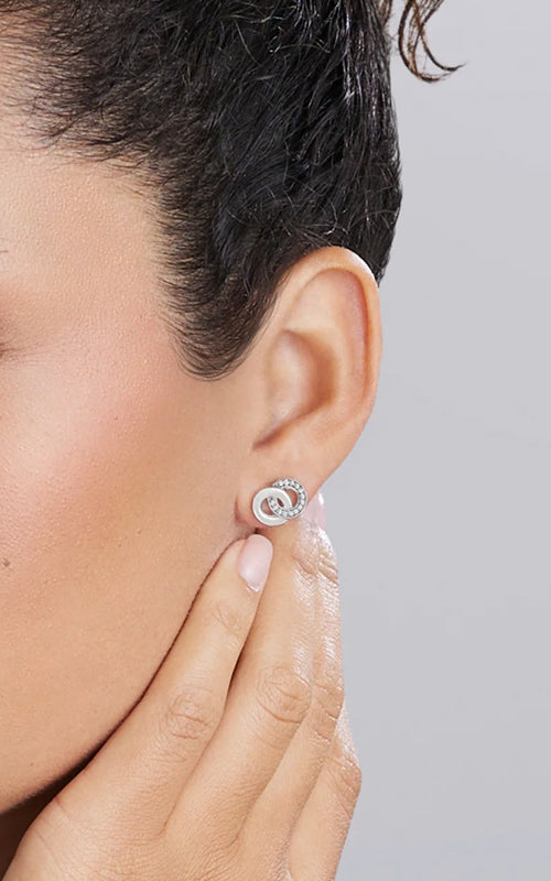 LAGOS Sterling Silver Signature Caviar Interlocking Circle .14ctw Diamond Stud Earrings 01-82180-DD