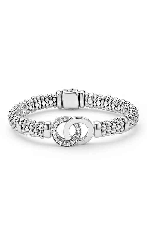 LAGOS Sterling Silver 7" Signature Caviar Interlocking .39ctw Round Diamond 9mm Beaded Bracelet  05-81692-DD7