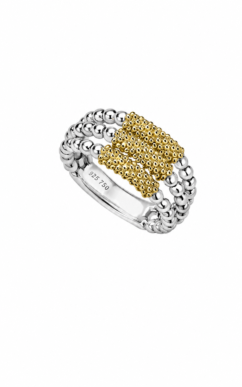 LAGOS Sterling Silver/18ky Caviar Icon 10mm Triple Bar Beaded Two-Tone Ring 03-80832-7