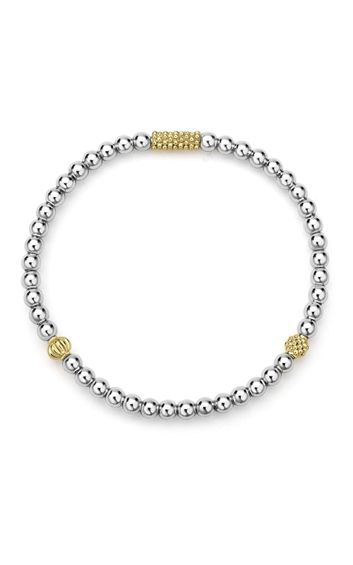 LAGOS Sterling Silver and 18k Yellow Gold Caviar Icon 7" 4mm Beaded Stretch Bracelet 05-81708-7