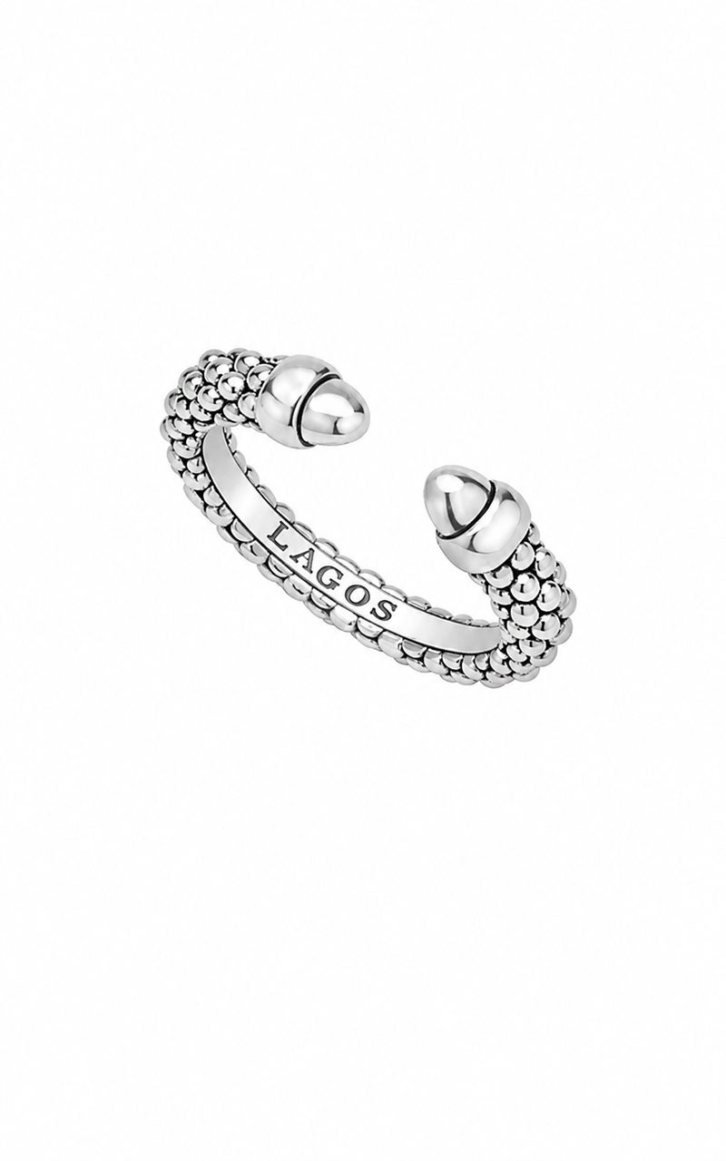 LAGOS Sterling Silver Signature Caviar 3mm Beaded Mini Versa Open Ring