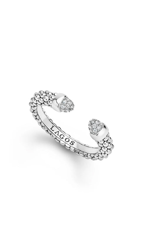 LAGOS Sterling Silver Signature Caviar Versa .05ctw Round Diamond Pave Caps Ring 02-80846-DD7