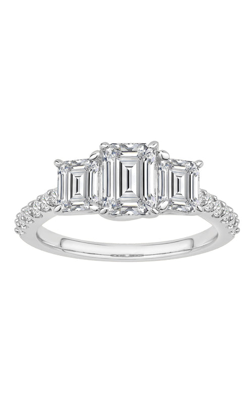 Albert's 14k White Gold 2ctw Lab Grown Diamond 3 Stone Emerald Shaped Engagement Ring LGT4014-14W-20A