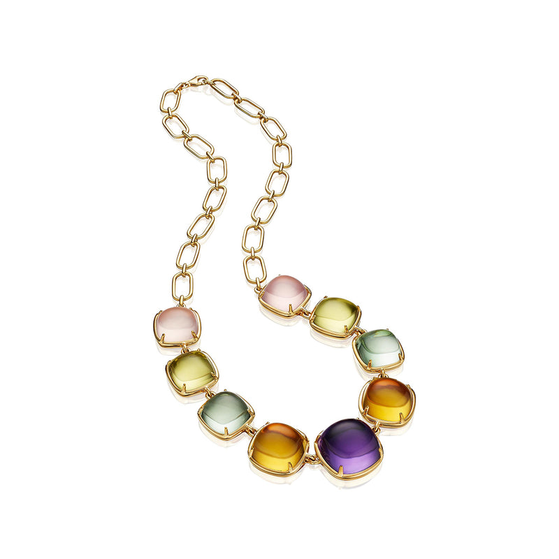 Ashley Lauren 14k Yellow Gold 145.80ctw  Cut Rose Quartz, Lemon Quartz, Green Amethyst, Purple Amethyst, and Citrine Gemstone Necklace N1650-14Y/QTZ-AMY-CIT-CU-CAB