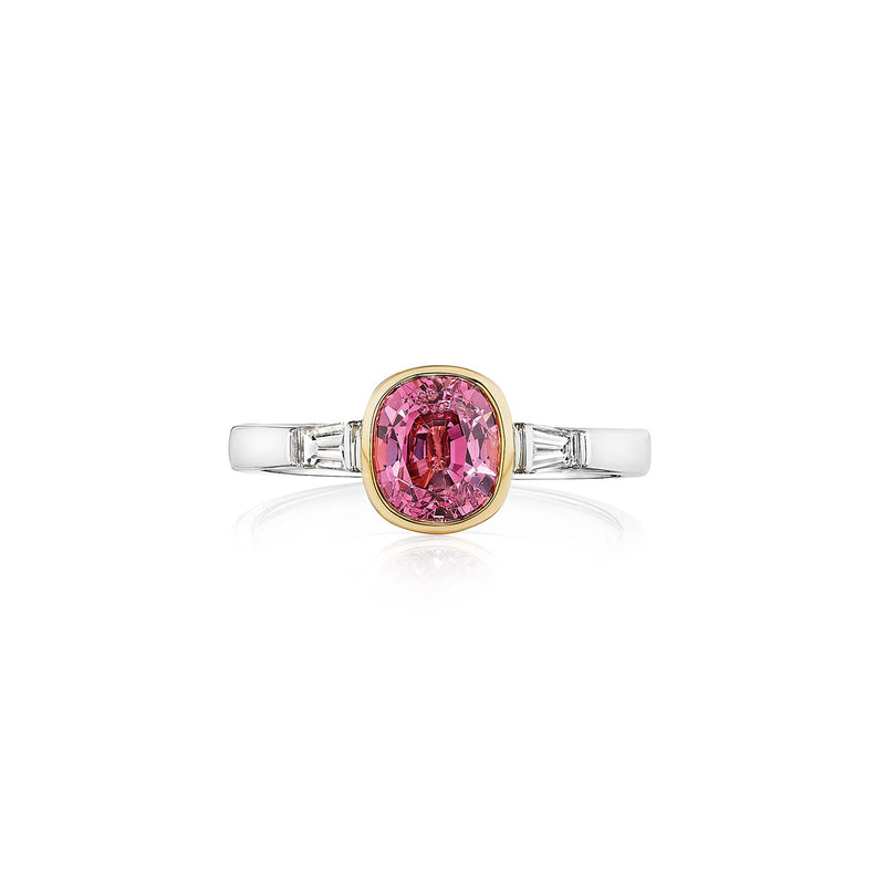 Ashley Lauren 14k White and Yellow Gold 1.41ct Cushion Purple Pink Burma Spinel .18ctw Trapezoid Diamond Ring R1918-14Y/10889
