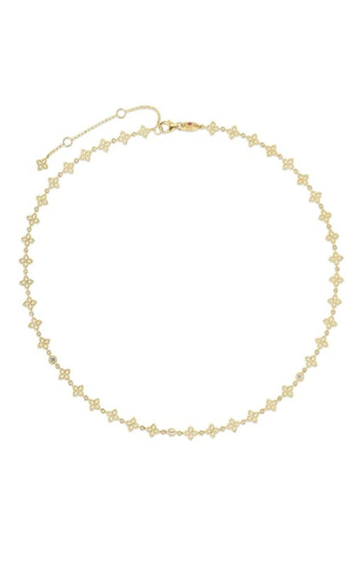 Roberto Coin 18k Yellow Gold 17" .09ctw Round Diamond Princess Flower Necklace 7773792AY17X