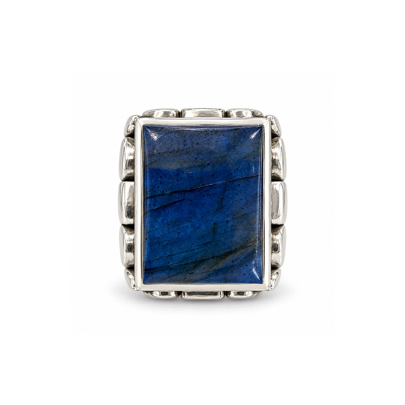 King Baby Sterling Silver Statement Scroll Square Labrodite Ring K20-6128LAB