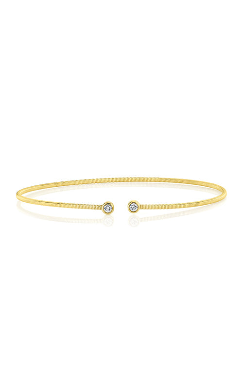 Shy Creation 14k Yellow Gold 1.5mm Diamond Open Bangle B22001133GOZS