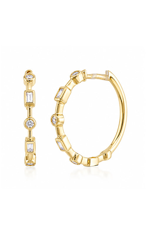 Shy Creation 14k Yellow Gold .20ctw Baguette Diamond Bezel Hoop Earrings SC55029836D0.80