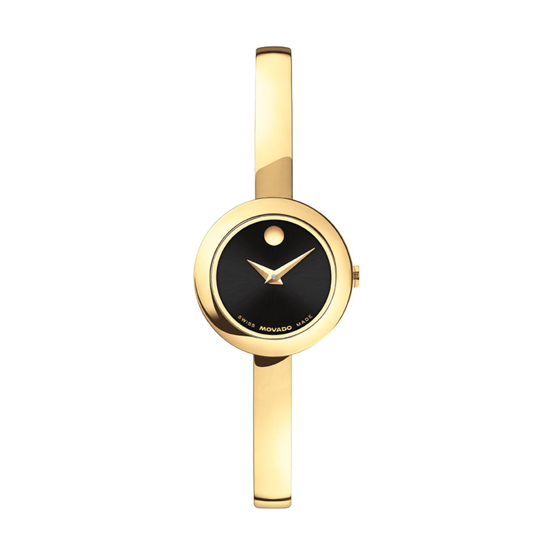 Movado Ladies' Gold Tone Black Dial Museum Bangle Watch 0608163