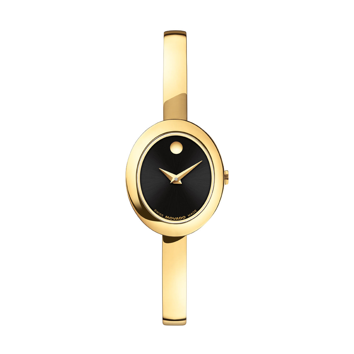 Movado Ladies' Oval Gold Tone Black Dial Bangle Watch 0608110