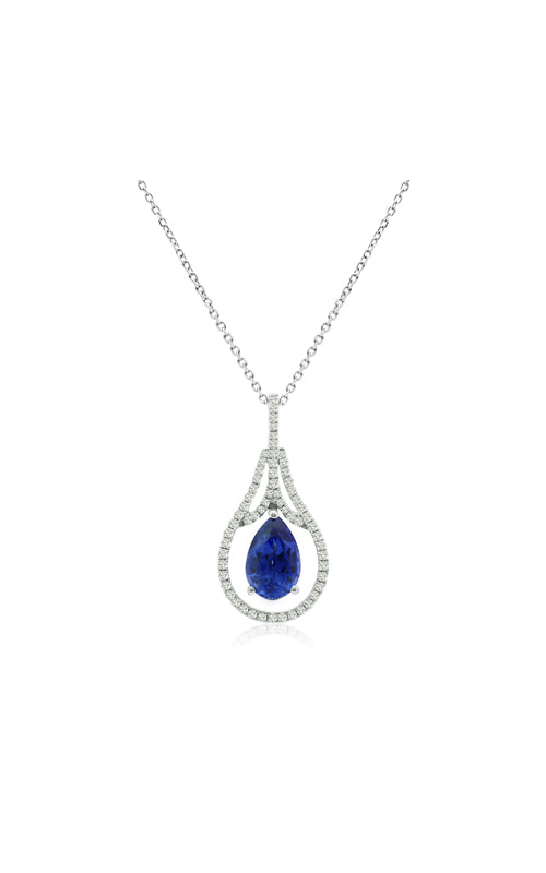 Albert's 18k White Gold 1.65 Pear Sapphire and .28ct Round Diamond Deco Necklace P1076