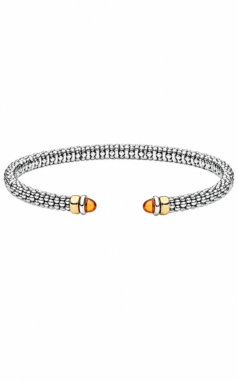 LAGOS Sterling Silver 14ky Signature Caviar 3mm Two-Tone Citrine Mini Versa Torque Bracelet 05-81726-C7