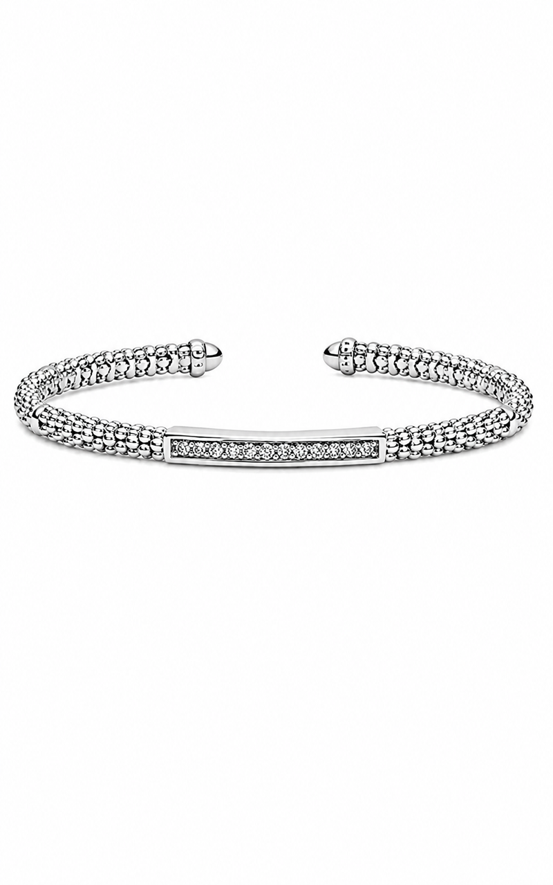 LAGOS Sterling Silver Sparkle Caviar 3mm .22tw Diamond Station Mini Versa Torque Bracelet 05-81725-DD7