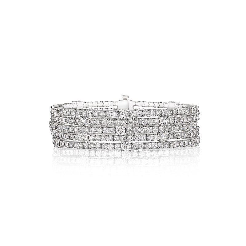 Albert's 14k White Gold 16.50ctw H SI1 Round Diamond 5 Row Bracelet FSBG5213S8W