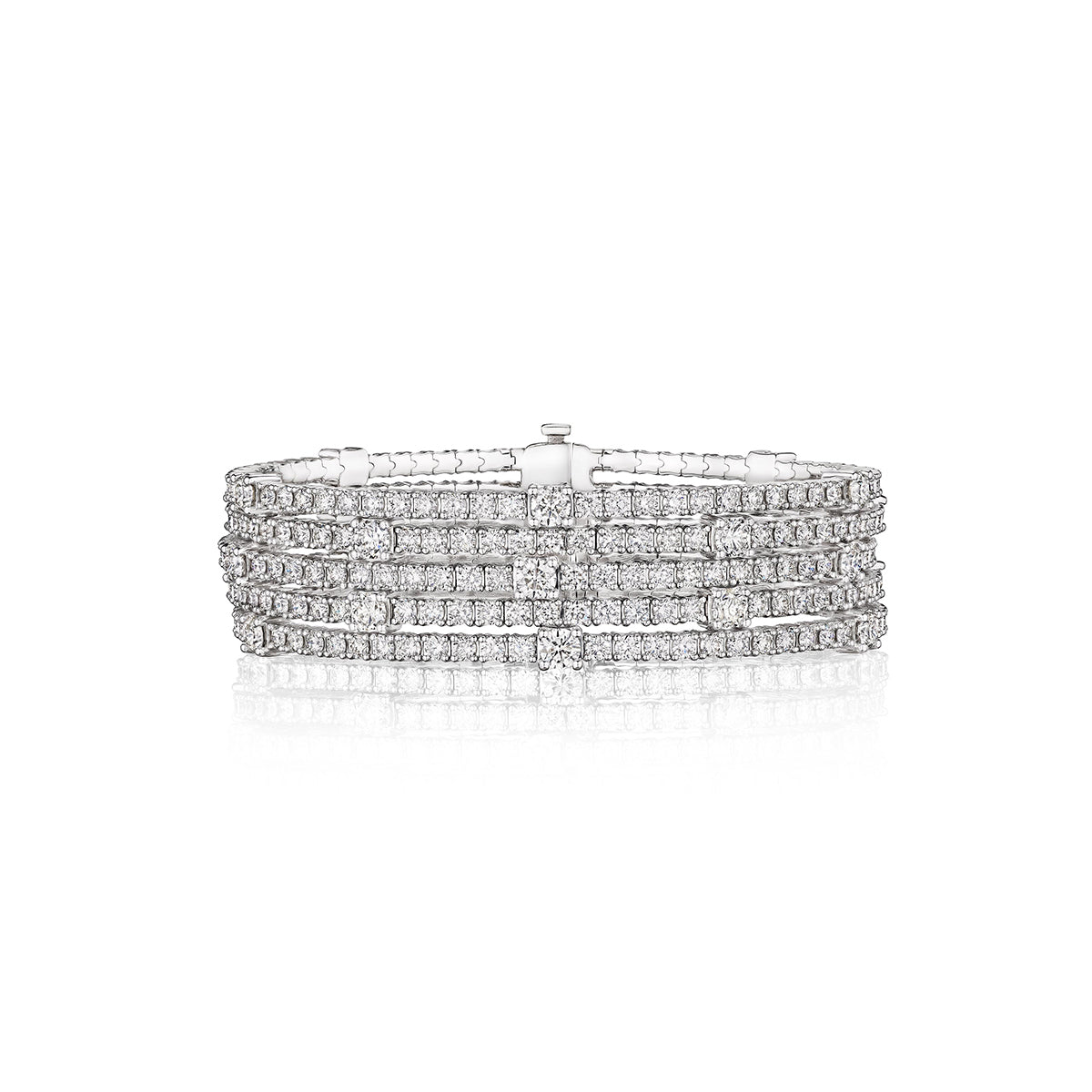 Albert's 14k White Gold 16.50ctw H SI1 Round Diamond 5 Row Bracelet FSBG5213S8W