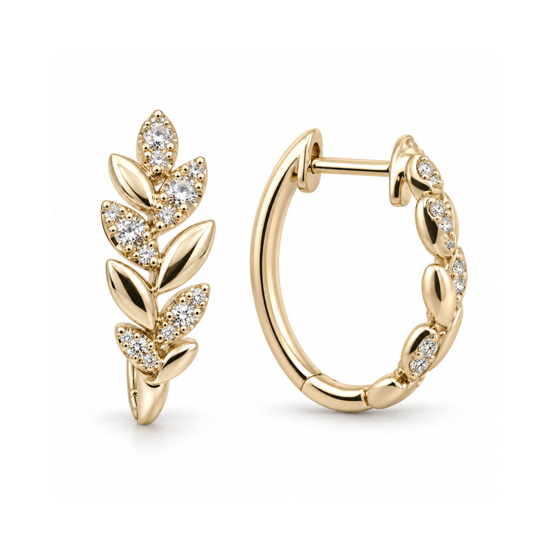 Ashley Lauren 14k Yellow Gold .30ctw Round Leaf Hoop Earrings E2542-14Y