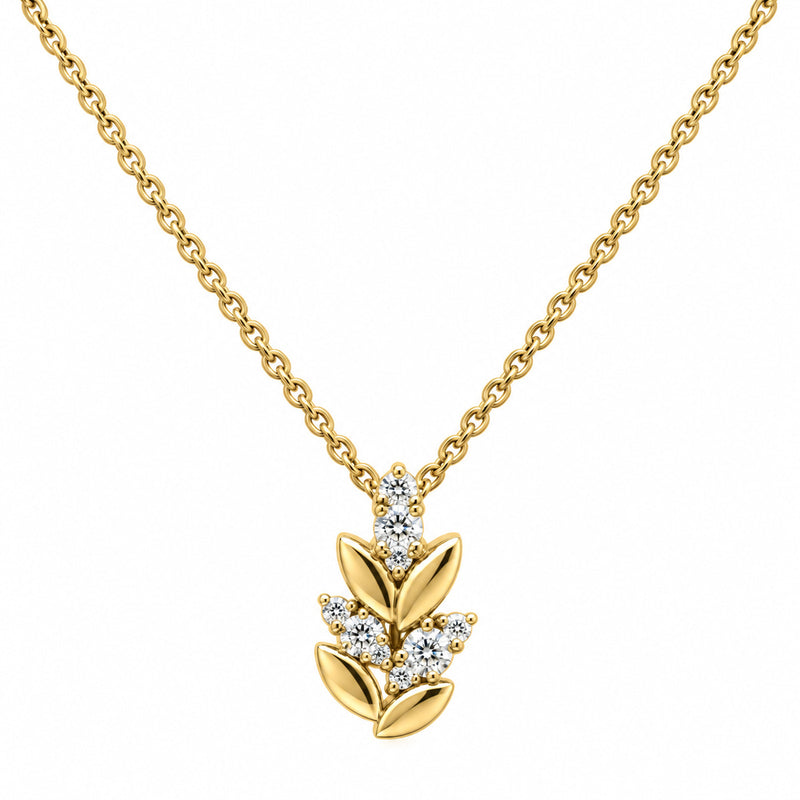 Ashley Lauren 14k Yellow Gold .11ctw Round Diamond Leaf Necklace P2700-14Y