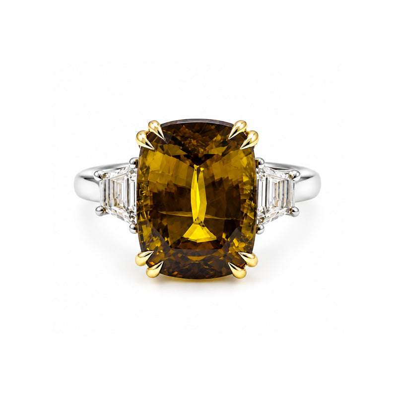 Ashley Lauren 18k White and Yellow 14.16ct Sphene Cushion and .98ctw Diamond Trapezoid Diamond Ring V182461 SPHENE