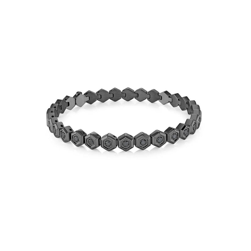 Italgem Stainless Steel Black IP 8" 6mm Black CZ Hexagon Bracelet SMB911-BLK-8