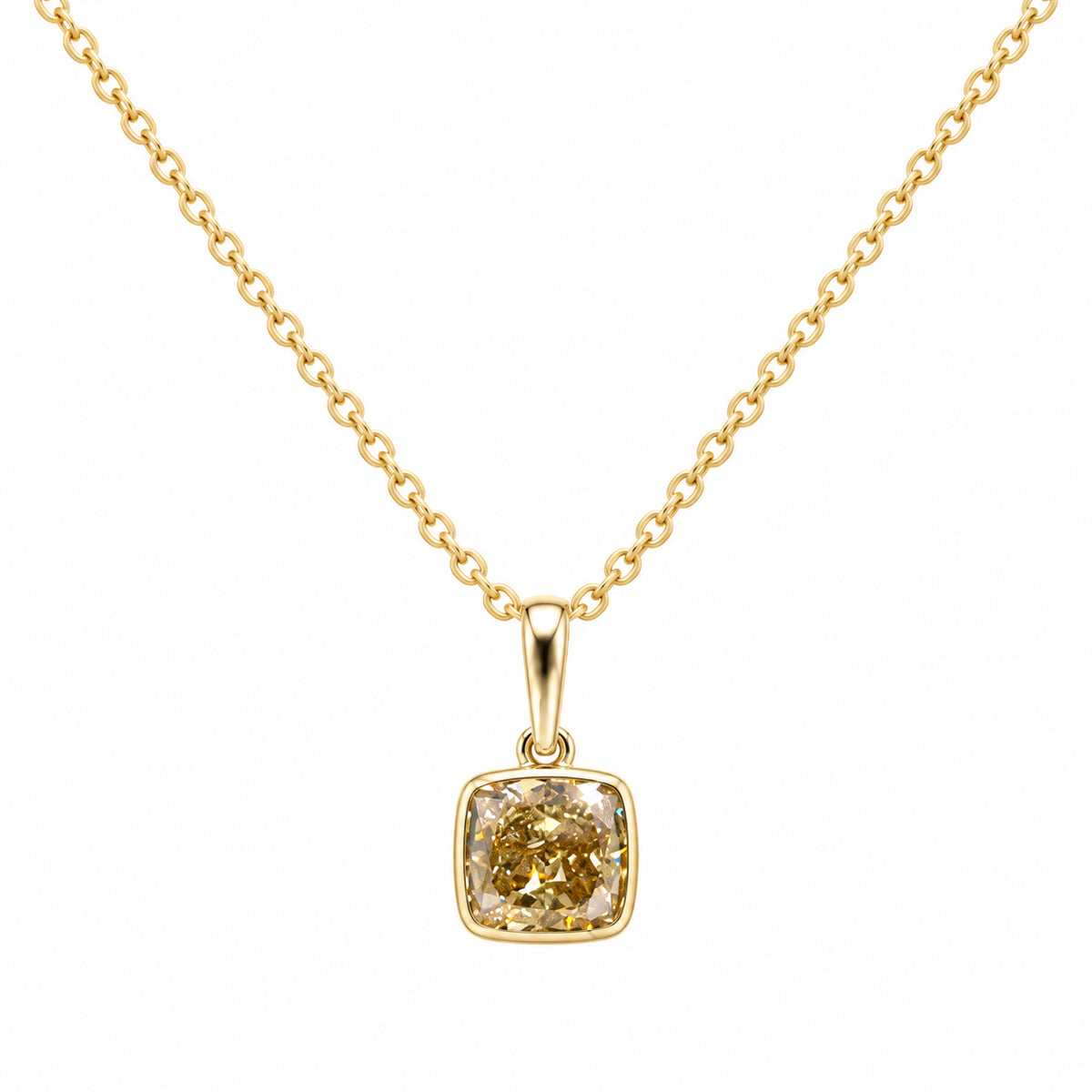 Ashley Lauren 14k Yellow Gold 1.09ct Cushion Fancy Deep Brownish Yellow VVS2 Bezel Set 16-18" Adjustable Cable Necklace FB-454/P1530-C115C