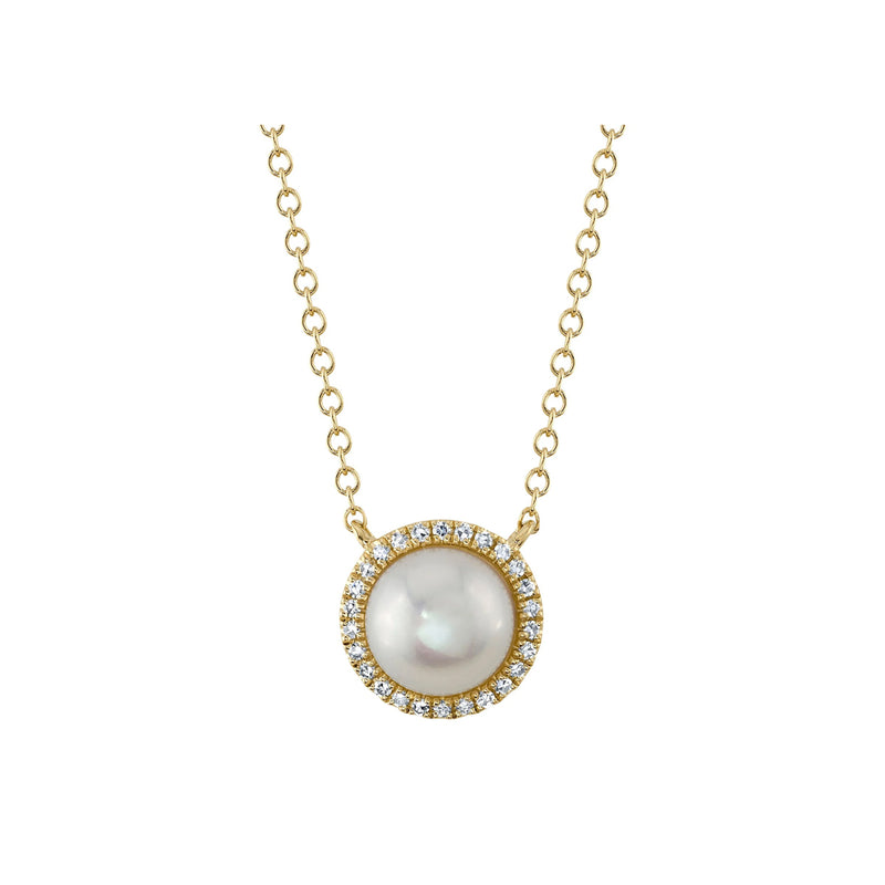 Shy Creation 14k Yellow Gold .08ct Diamond and Cultured Pearl Necklace with 18" Chain SC55023951
