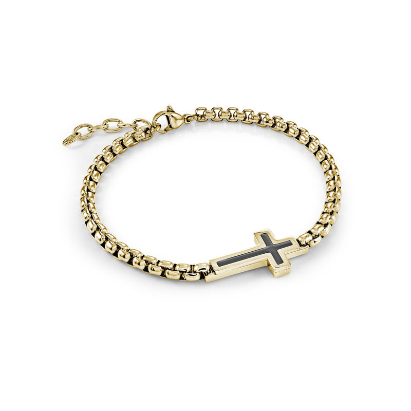 Italgem Stainless Steel Gold Plated 4mm Box Cross Bracelet SMB818-GO