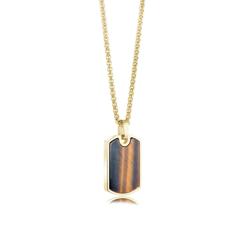 Italgem Stainless Steel Gold Plated 20" Tiger's Eye Dog Tag Necklace SP487