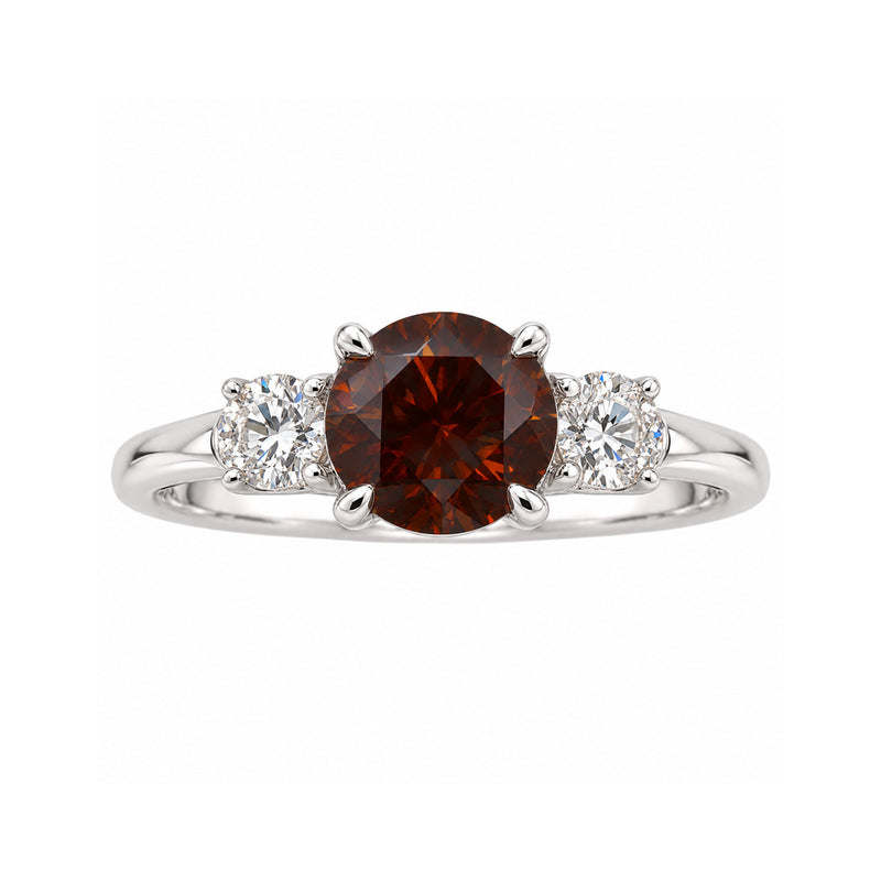 Ashley Lauren 14k White Gold 1.22 Round Brilliant Fancy Dark Orange Brown Diamond and .39ctw Round Diamond Sidestone Ring FB-532/ER12740-R122C