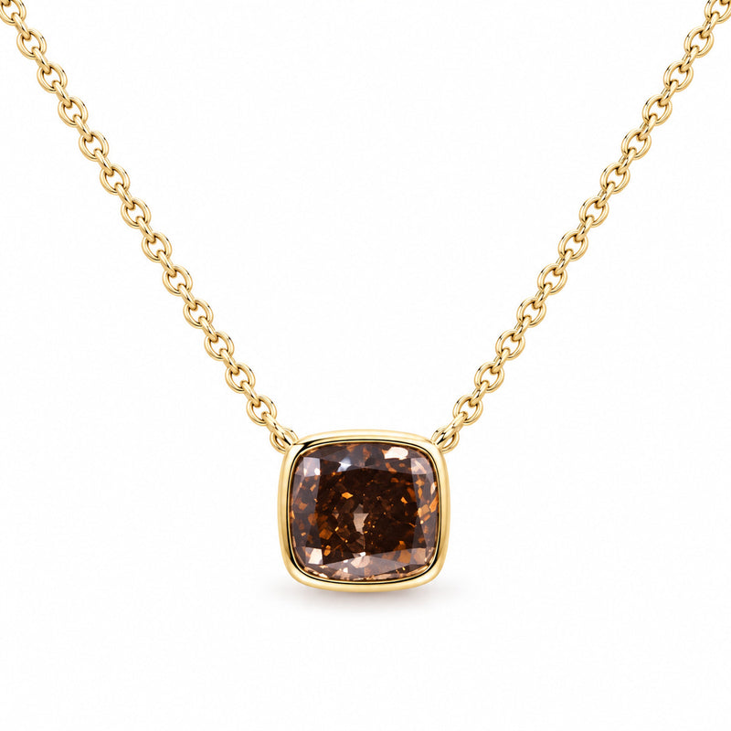 Ashley Lauren 14k Yellow Gold 1.12ct Cushion Modified Fancy Dark Orangy Brown SI1 Diamond Bezel Necklace with Adjustable 16-18" Cable Chain FB-358/N2800-C115C