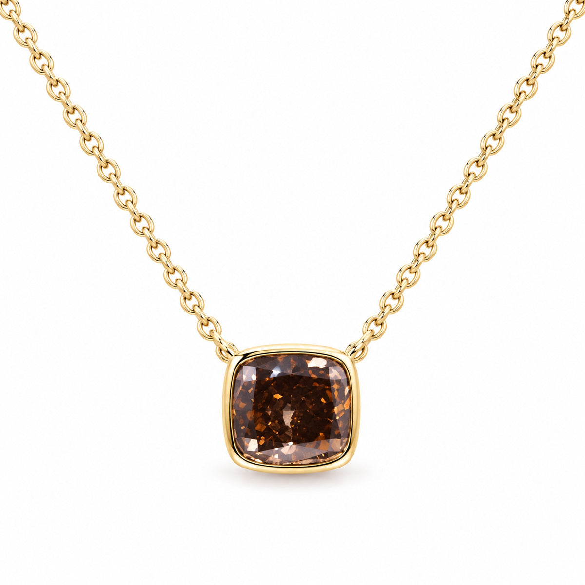 Ashley Lauren 14k Yellow Gold 1.12ct Cushion Modified Fancy Dark Orangy Brown SI1 Diamond Bezel Necklace with Adjustable 16-18" Cable Chain FB-358/N2800-C115C