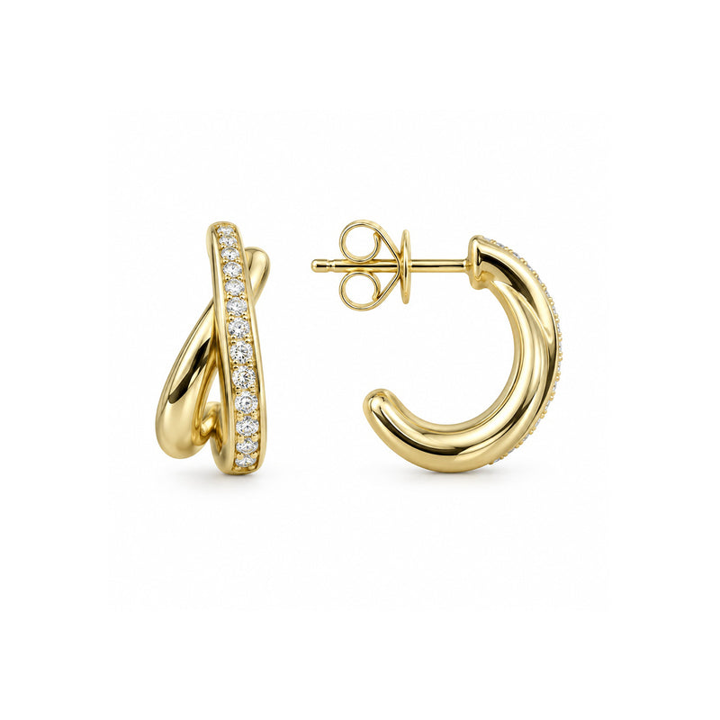 Ashley Lauren 14k Yellow Gold 1/6ctw Diamond Crossover J-Hoop Earrings FEH-0572AC4Y