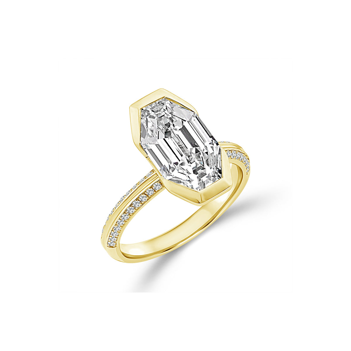 Albert's 14k Yellow Gold 4.12ct Modified Octagon Step Cut F VS1 and 1/6ctw Round Pave Lab Grown Diamond Engagement Ring EVMRE-1423XA33Y4
