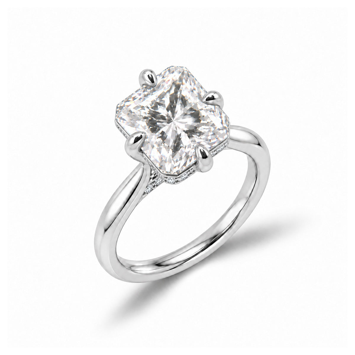 Albert's 14k White Gold 5.06ct Cut Cornered Square Modified Brilliant F VS1 & 1/6ctw Round Lab Grown Diamond Engagement Ring EVRE-25892X33W4