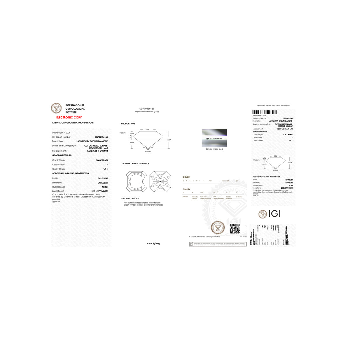 Albert's 14k White Gold 5.06ct Cut Cornered Square Modified Brilliant F VS1 & 1/6ctw Round Lab Grown Diamond Engagement Ring EVRE-25892X33W4