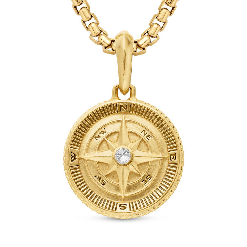 Maritime® Compass Amulet in 18K Yellow Gold with Center Diamond, 29.5mm