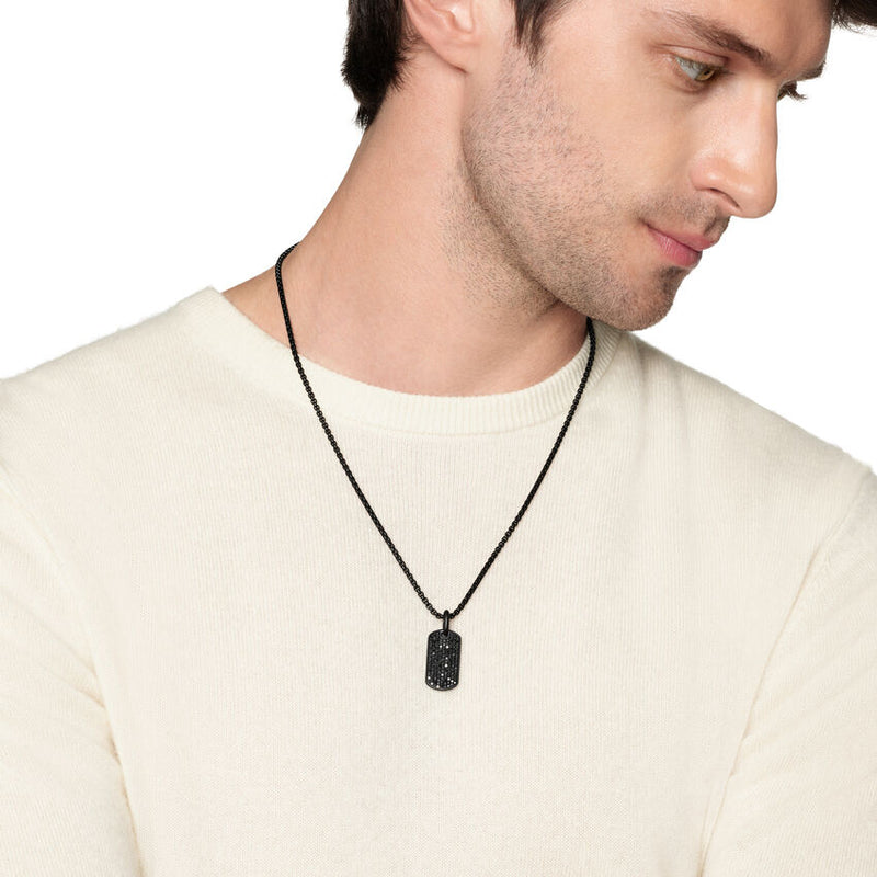 Chevron Tag in Black Titanium with Sterling Silver and Black Diamonds, 27mm