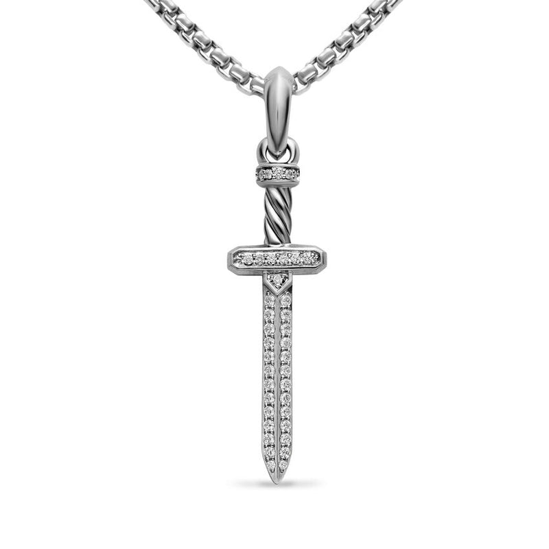 Pavé Sword Amulet in Sterling Silver with Diamonds, 41.3mm