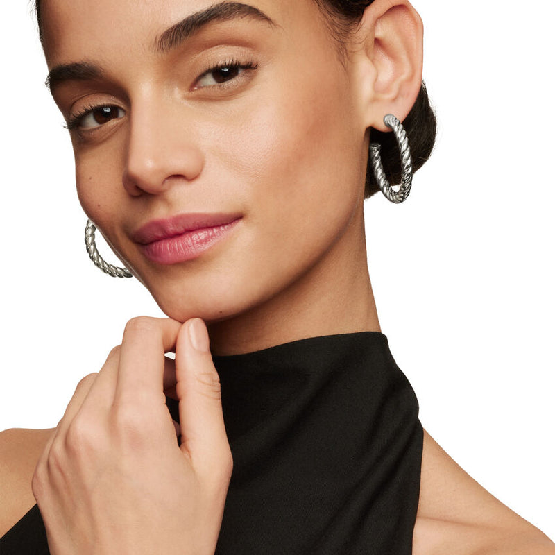 Sculpted Cable Hoop Earrings in Sterling Silver, 40mm