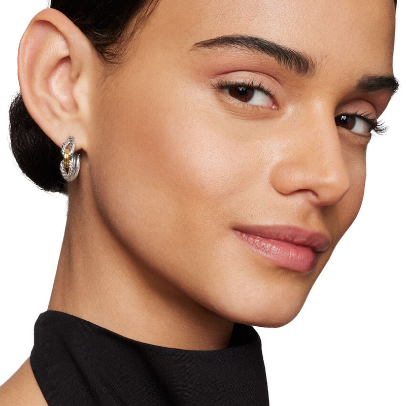 Cable Loop Hoop Earrings in Sterling Silver with 18K Yellow Gold, 22mm