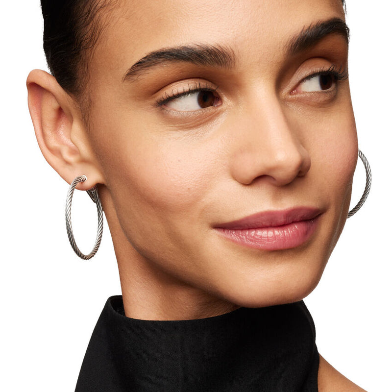 Cable Hoop Earrings in Sterling Silver, 1.5in