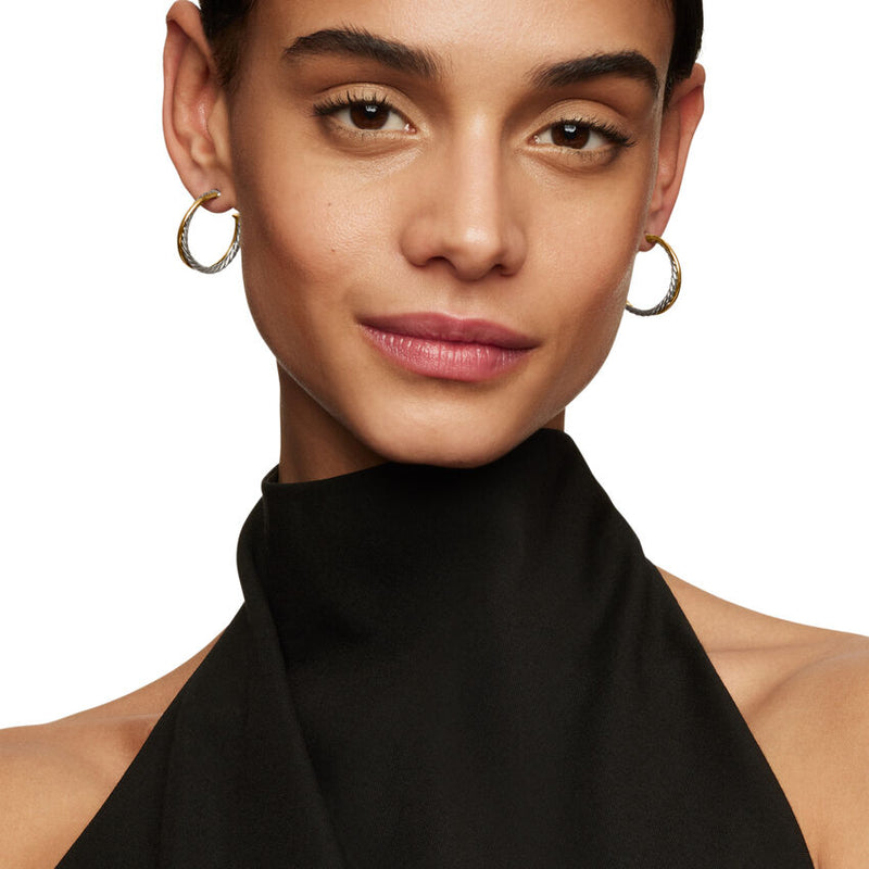 Crossover Hoop Earrings in Sterling Silver with 18K Yellow Gold, 26.5mm