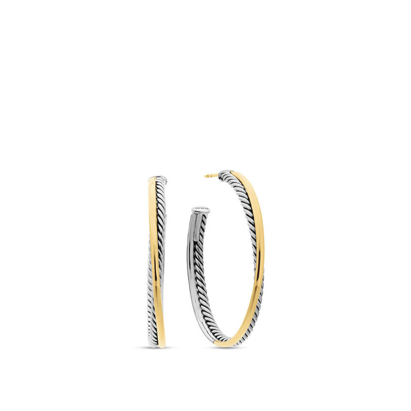 Crossover Hoop Earrings in Sterling Silver with 18K Yellow Gold, 44mm