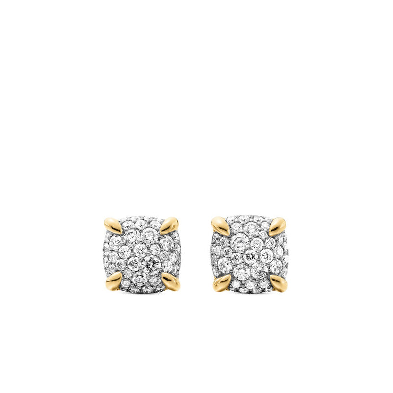 Chatelaine® Stud Earrings in 18K Yellow Gold with Pavé Diamonds, 8mm
