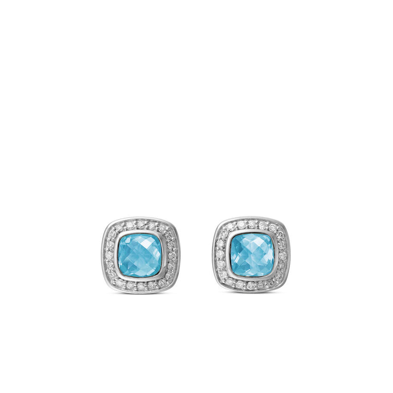 Petite Albion® Stud Earrings with Blue Topaz and Pavé Diamonds