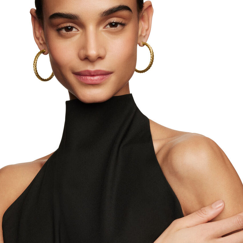 Sculpted Cable Hoop Earrings in 18K Yellow Gold, 1.75in