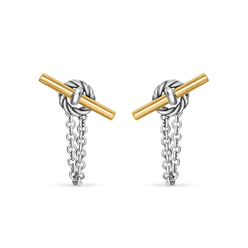 DY Mercer® Petite Toggle Chain Stud Earrings in Sterling Silver with 18K Yellow Gold, 38.2mm