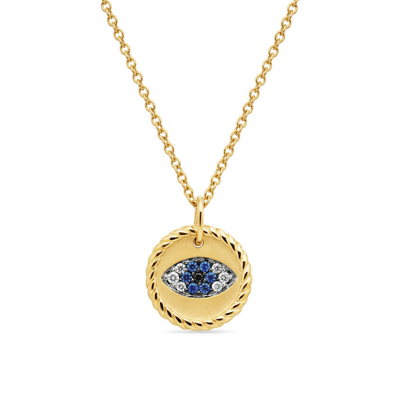 Cable Collectibles® Evil Eye Necklace in 18K Yellow Gold with Pavé Blue Sapphires and Diamonds, 11mm